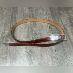 Genuine Italian Calfskin Brown Leather “1998” Silver Belt Buckle Belt Size 46
